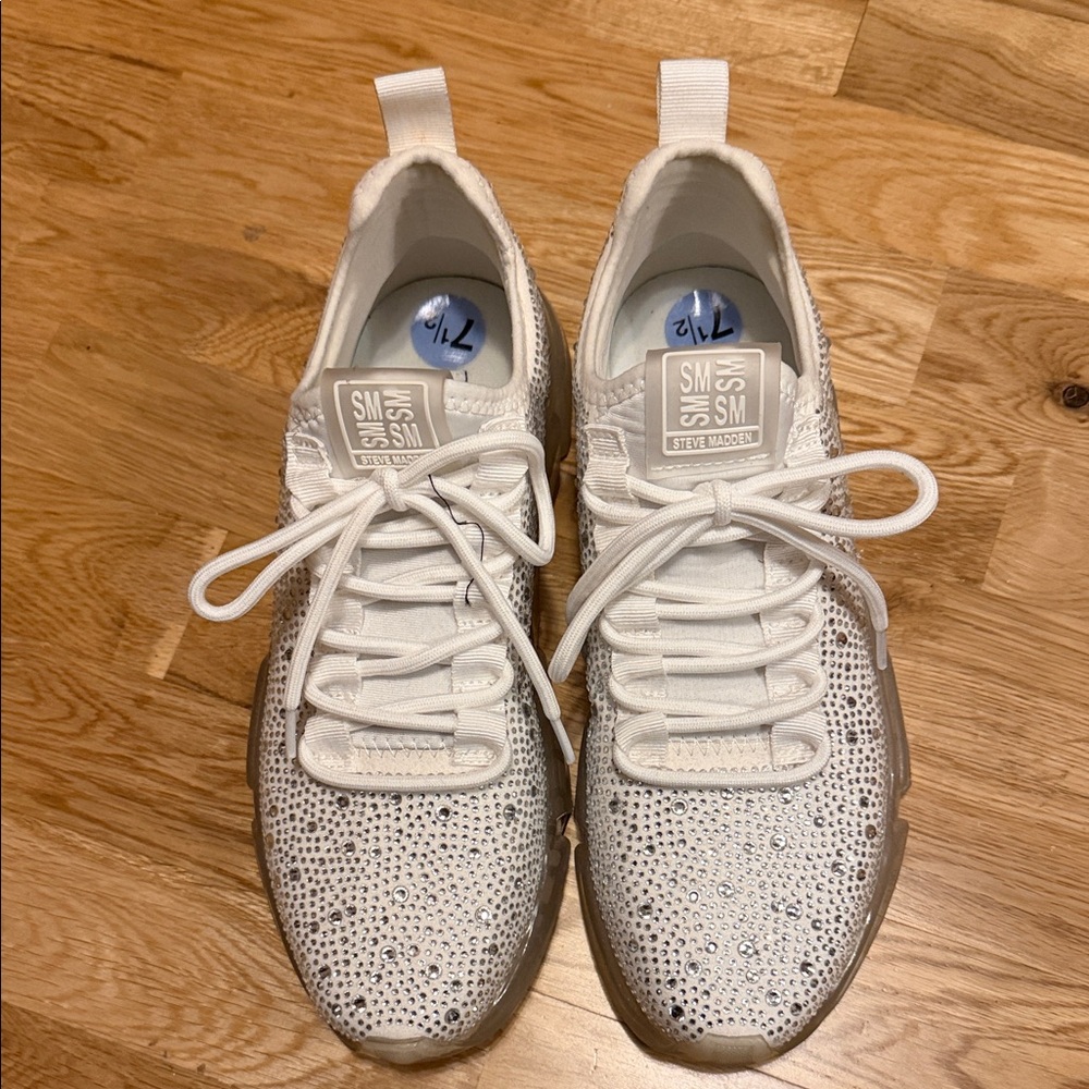 Steve Madden White and Silver Rhinestone Sneakers 7.5